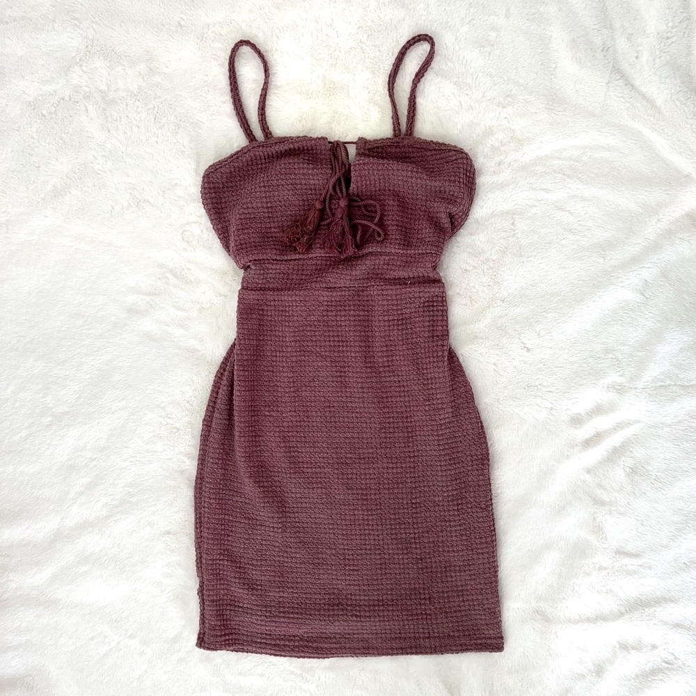 Maroon Tassle Tie Front Dress